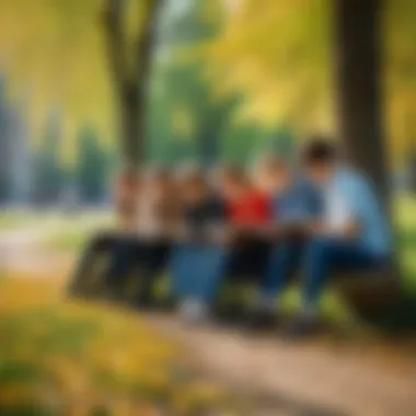 A group of teenagers reading in a park