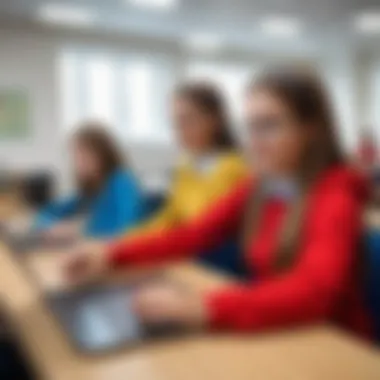 Integration of Technology in Modern Classrooms Students engaging with technology in classrooms