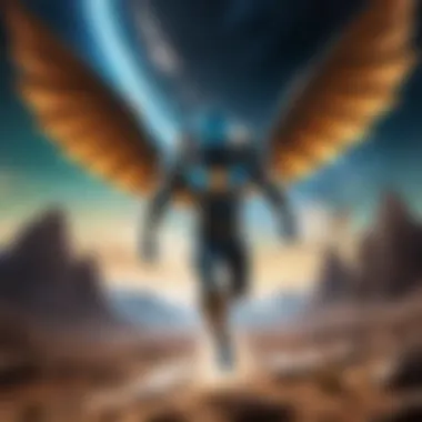 The Cosmic Guardian An alien superhero soaring through a cosmic landscape