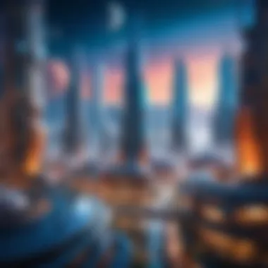 City Beyond Earth A vibrant illustration of an extraterrestrial city with advanced technology
