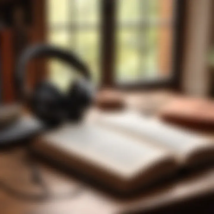 A cozy setting with headphones and a mystical book