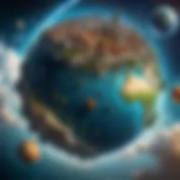 An illustration of the Discworld flat planet surrounded by cosmic elements