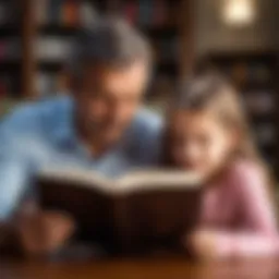A father reading a book to his daughter, illustrating the bond through literature