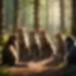 A detailed illustration of a clan gathering in the forest, showcasing the tension between different factions.