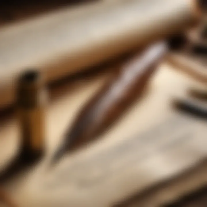 A close-up of a quill and parchment symbolizing literary creation