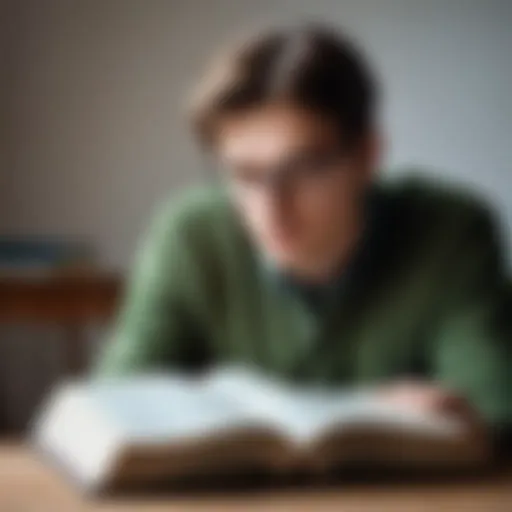 A thoughtful individual immersed in a book