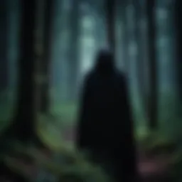 A shadowy figure lurking in a dark forest