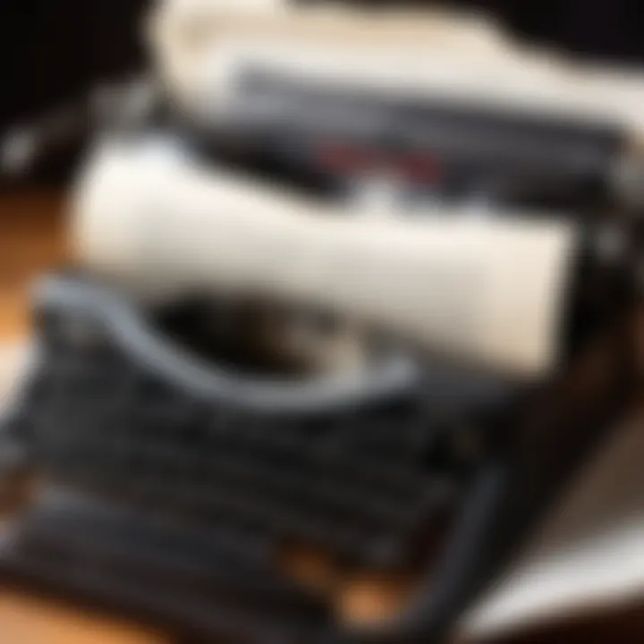 A vintage typewriter with a crumpled page featuring horror themes
