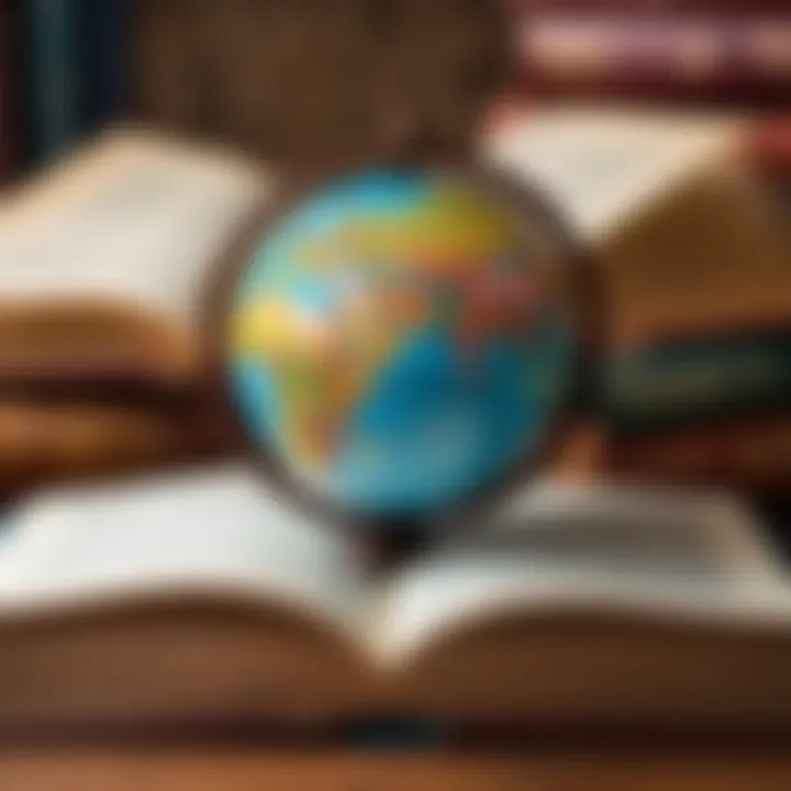 An open book with a globe, symbolizing the journey through world literature