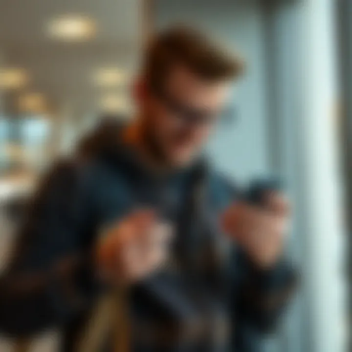 Smartphone Price Comparison for Airfare A traveler comparing prices on a smartphone