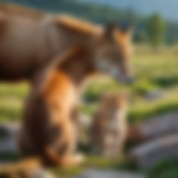 A serene landscape depicting the connection between animals and nature during a veterinary expedition