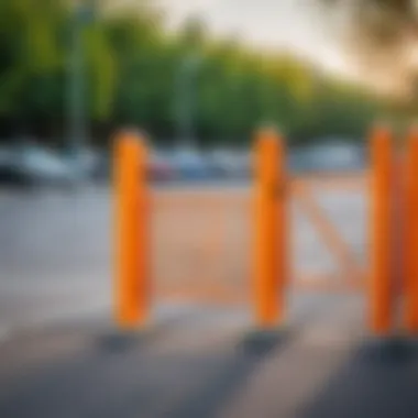 Different types of barrier gates in a parking lot