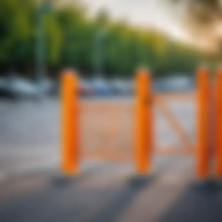 Different types of barrier gates in a parking lot