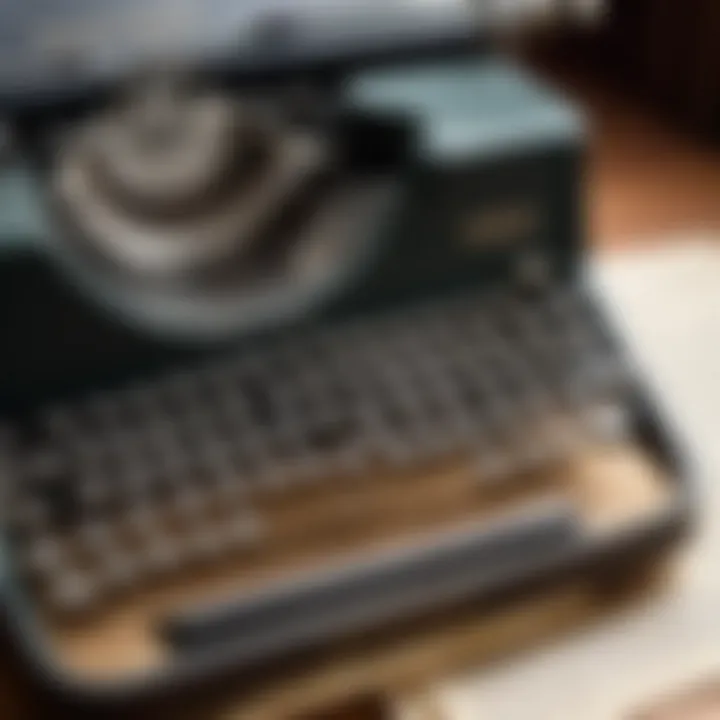 A close-up of a typewriter with a detective story manuscript