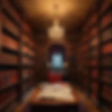 A classic library setting filled with ancient books about vampires