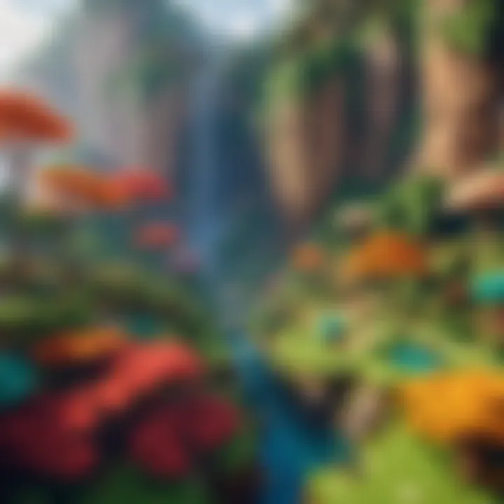 A vibrant Minecraft landscape showcasing diverse biomes