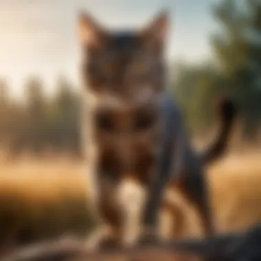 A dramatic portrayal of a warrior cat in a fierce battle stance