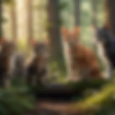 A mystical forest setting where warrior cats gather