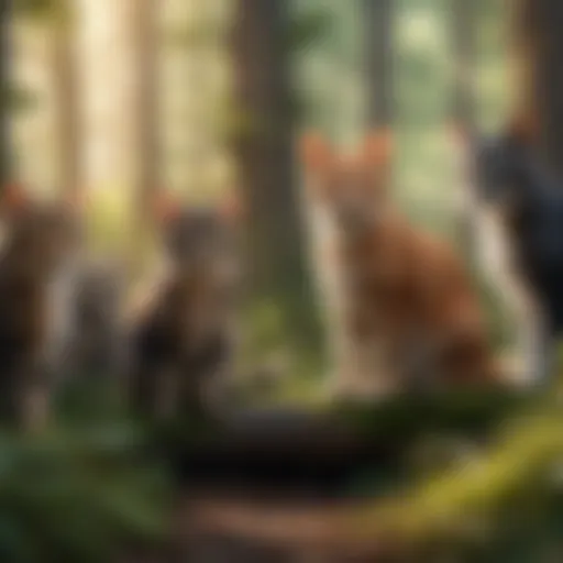 A mystical forest setting where warrior cats gather