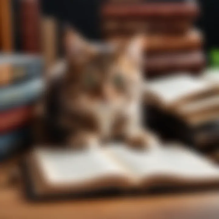 An open book surrounded by warrior cat memorabilia