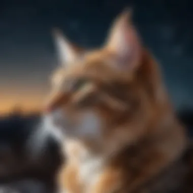 A serene image of a warrior cat gazing at the stars under a night sky